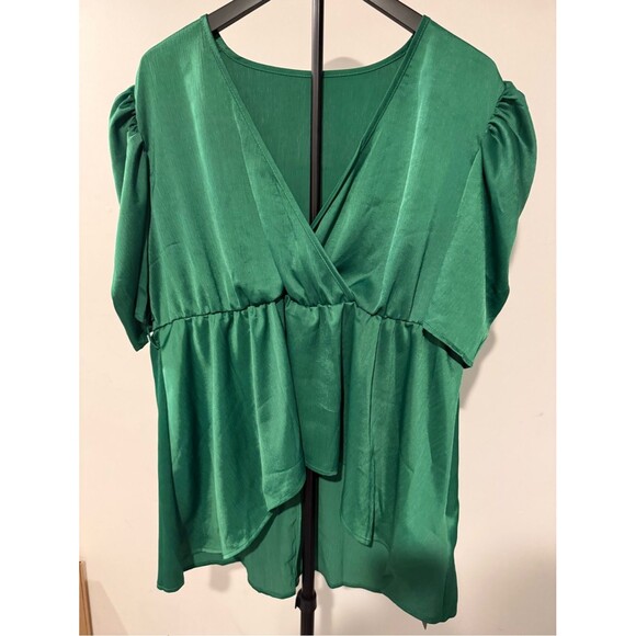 Unbranded Tops - Emerald Green Wrap-Front Peplum Blouse